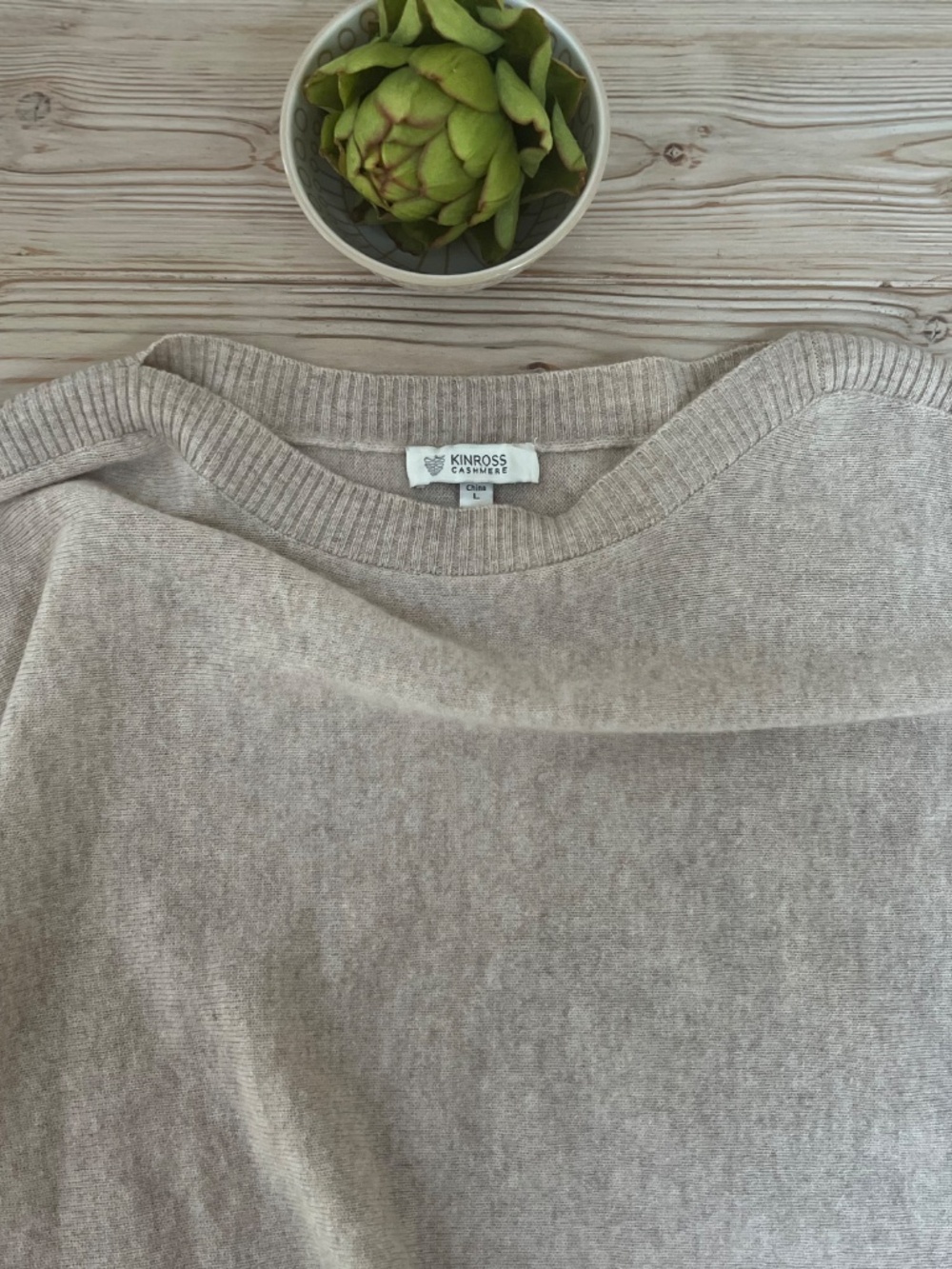 Kinross Cashmere Oatmeal boat Neck Sweater Women’s Large 100% Cashmere - Picture 5 of 9